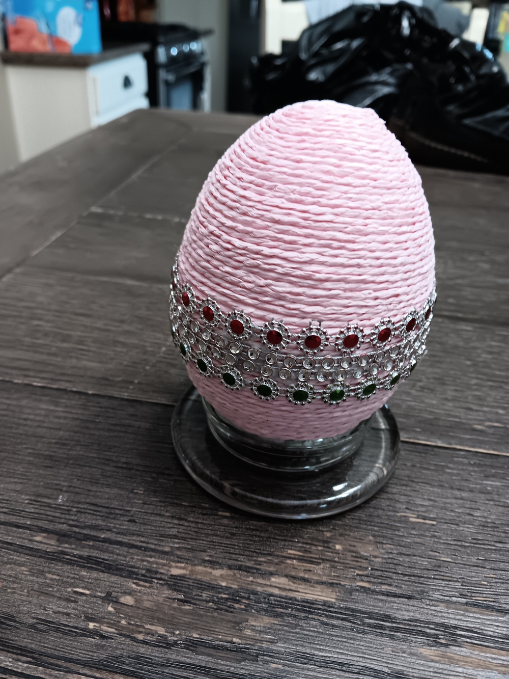 Pink Decorative Easter Egg with Rhinestone Bands